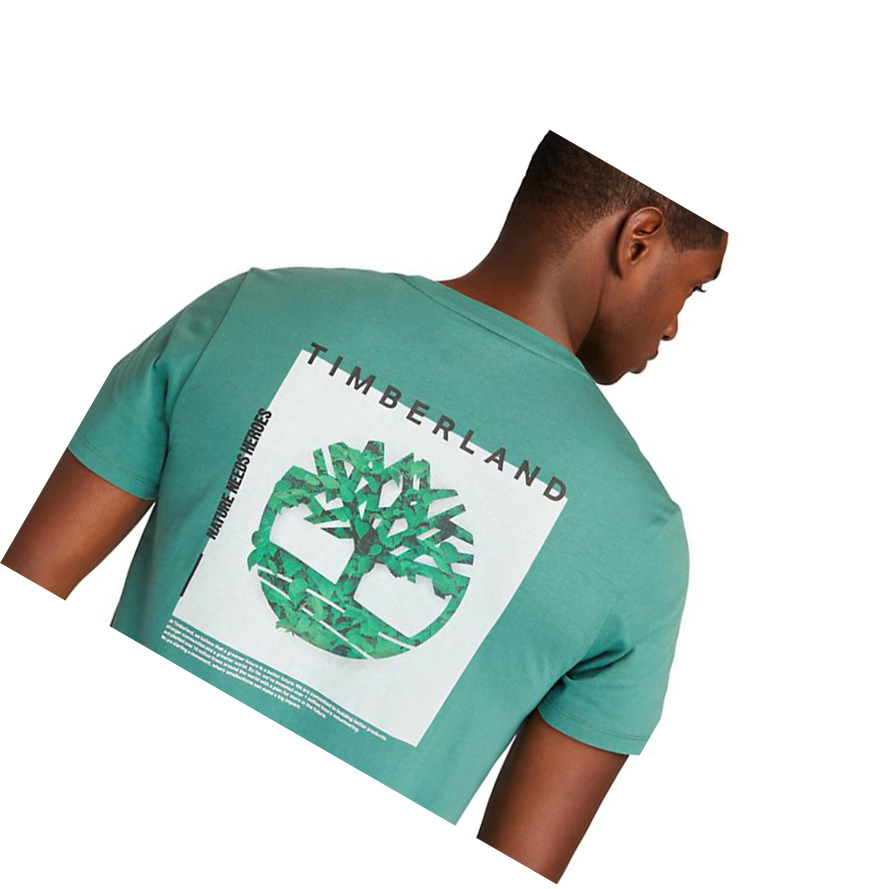 Timberland Back-Graphic Logo μπλουζακια ανδρικα πρασινο | GR-COD2386