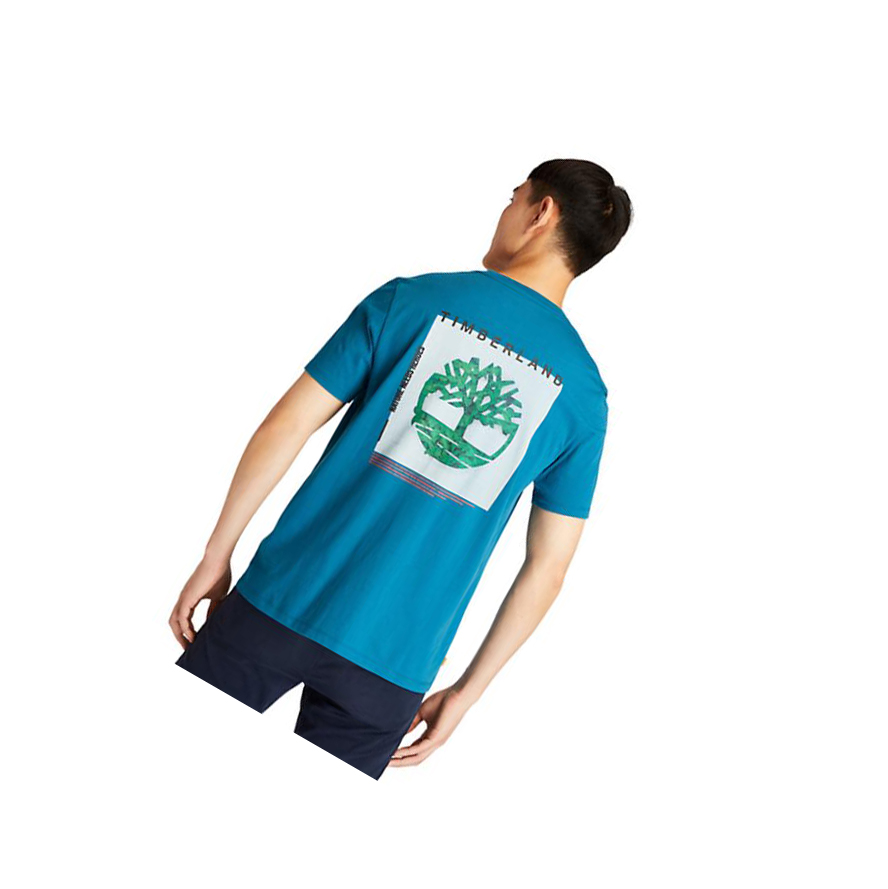 Timberland Back-Graphic Logo μπλουζακια ανδρικα Teal | GR-RSW2431