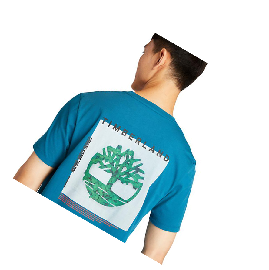 Timberland Back-Graphic Logo μπλουζακια ανδρικα Teal | GR-RSW2431