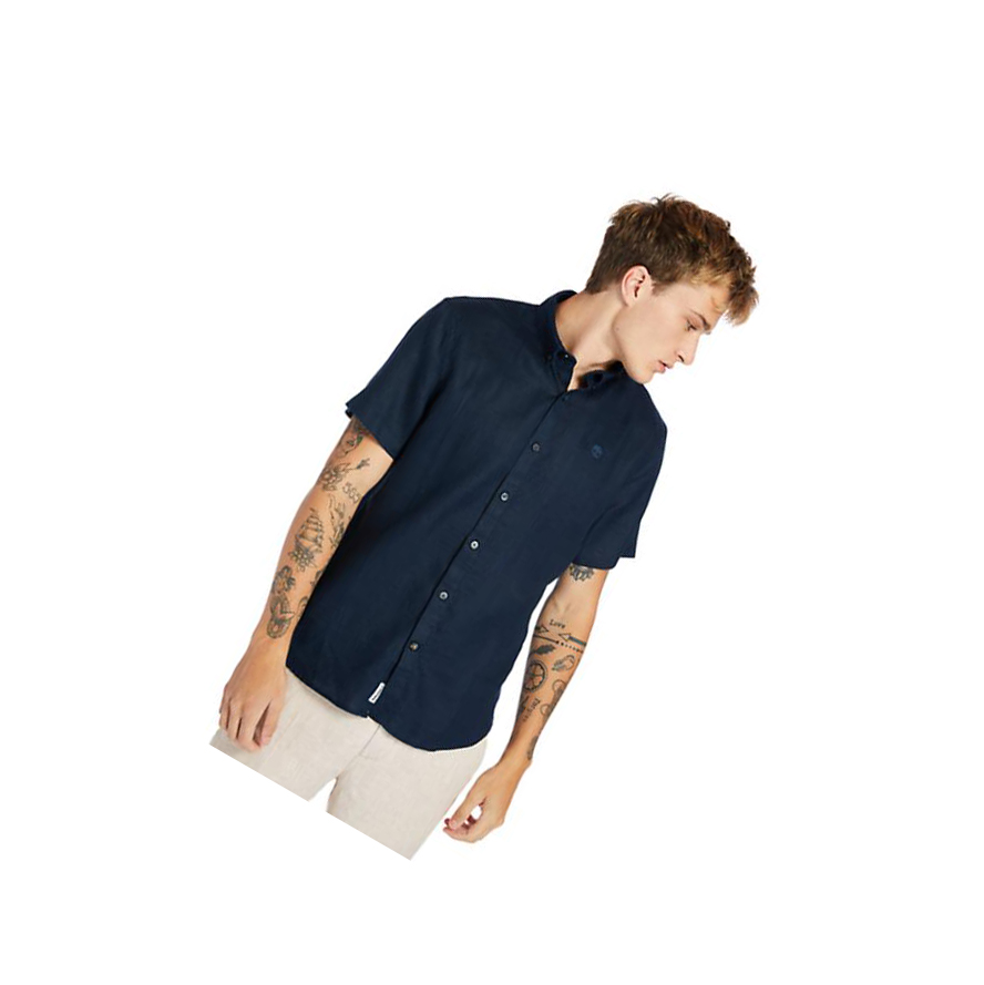 Timberland Mill River κοντο-sleeve Linen πουκαμισα ανδρικα σκουρο μπλε | GR-AZX0928