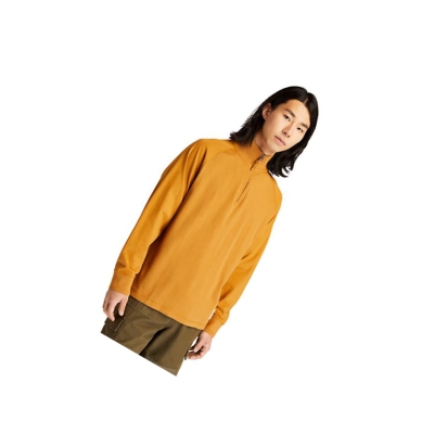 Timberland Mixed-Media Polo Neck Jumper Πουλόβερ ανδρικα κίτρινα | GR-BYH2549