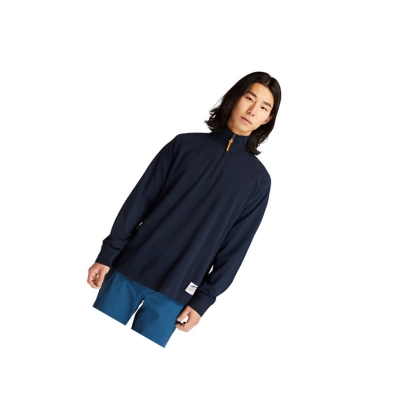 Timberland Mixed-Media Polo Neck Jumper Πουλόβερ ανδρικα σκουρο μπλε | GR-LOC8594